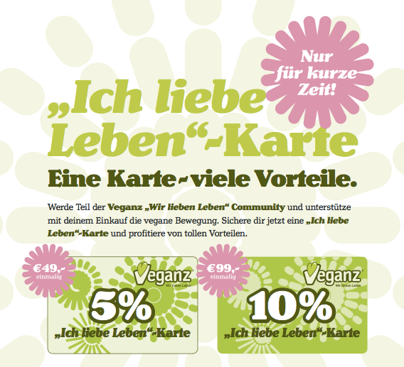 Neue Veganz-Kundenkarte mit Rabatt und vielen Vorteilen
