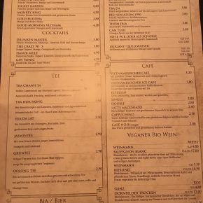 Speisekarte Getränke vietnamesisch vegan