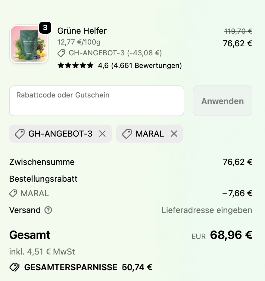 Grüne Helfer abnehmen mit Code 