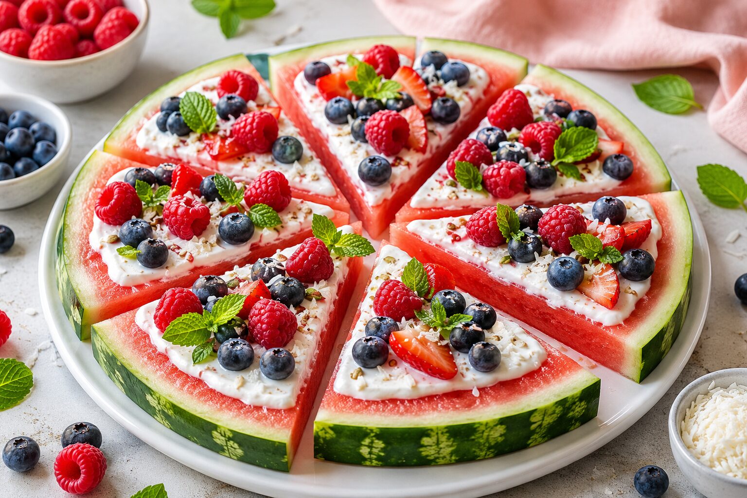 Melonen-Pizza: Veganes Sommerrezept mit Beeren & Joghurt