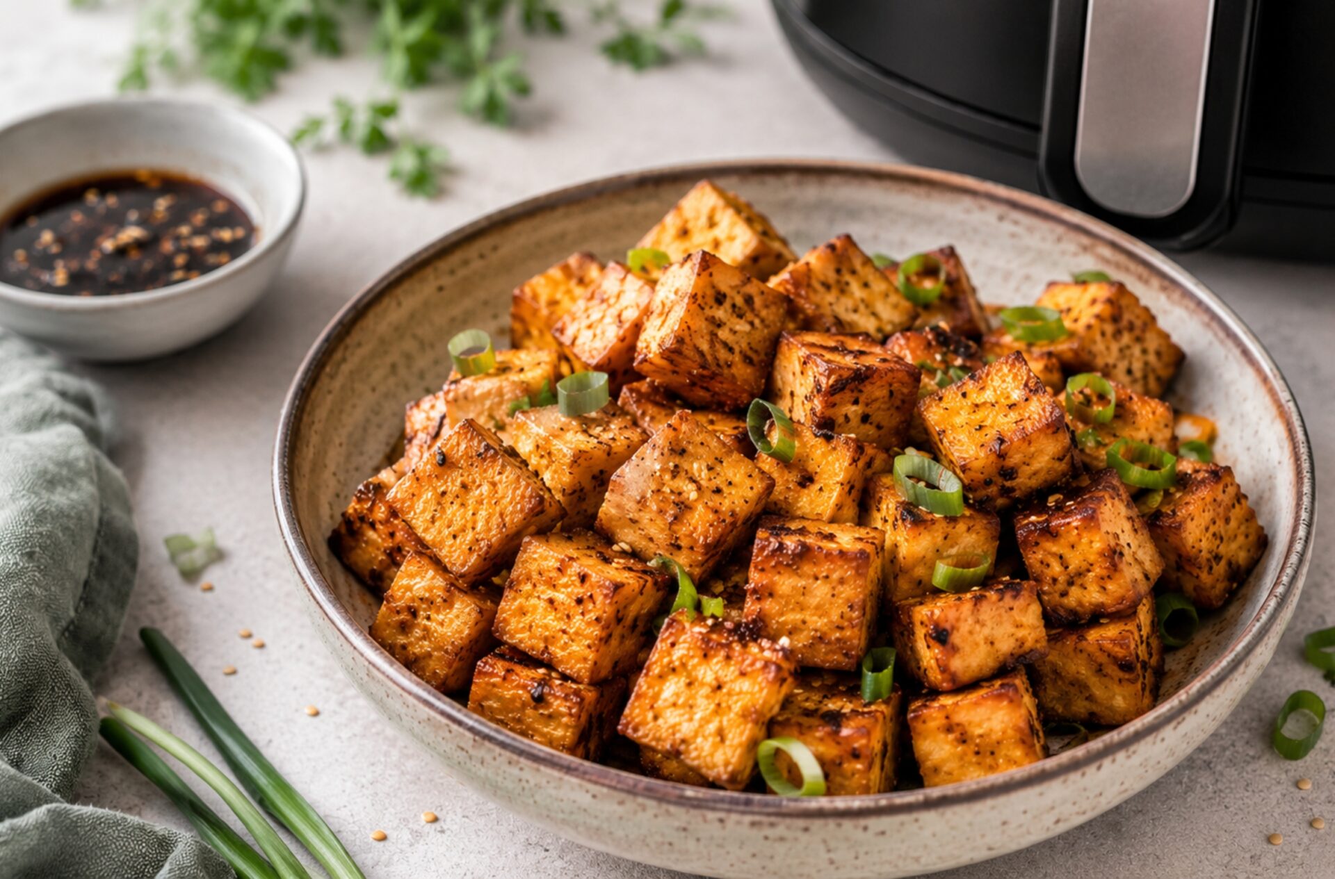 Tofu aus dem Airfryer: So wird er richtig knusprig – einfaches veganes Rezept