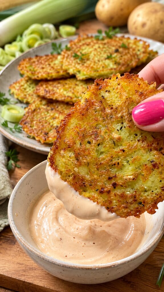 Knusprige Kartoffel-Lauch-Taler ohne Ei: Einfaches veganes Rezept